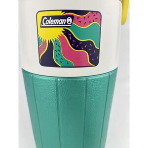 Vintage 1993 Retro Coleman Water Drink Cooler Jug Neon Teal green Yellow 5590